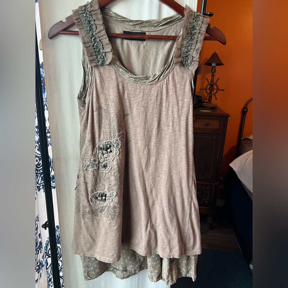 Layered long tank top earth tones